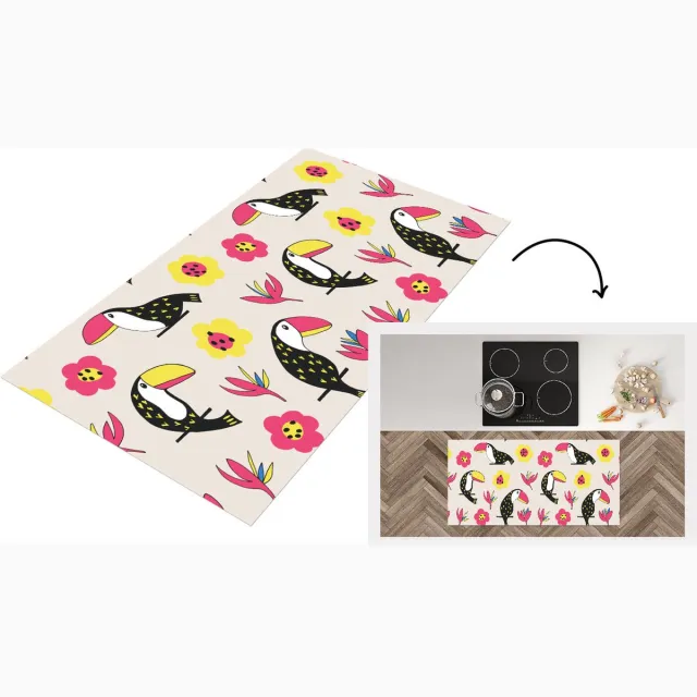 KitchenYeah Keukenloper - Loper keuken - Patronen - Vogel - Bloemen - Keukenloper vinyl multicolor