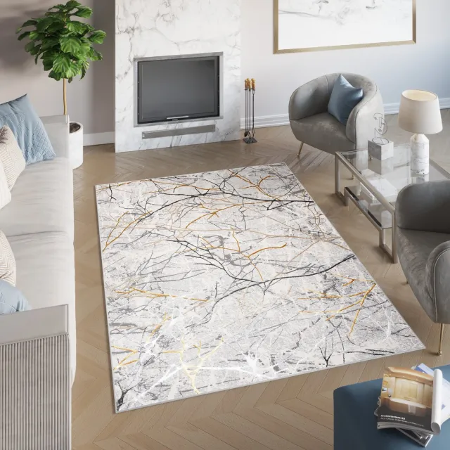 Tapiso Golden Vloerkleed Abstract Grijs Zilver Modern Tapijt Grijs 2