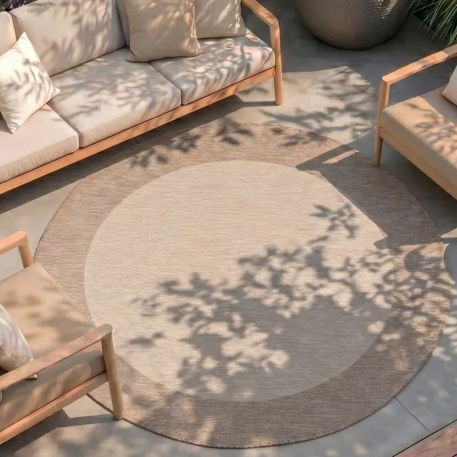 Fraai Rond buitenkleed - Sierra Border Creme/Beige - Ø 160cm