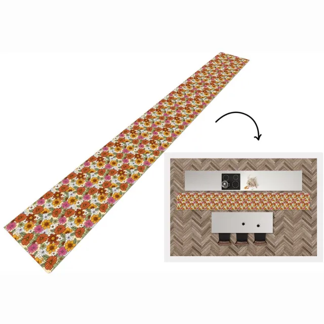KitchenYeah Keukenloper 480x60 cm - Keukenmat vinyl Vintage - Bloemen - Patronen - Keukenmatten loper - Keuken vloerkleed tapijt