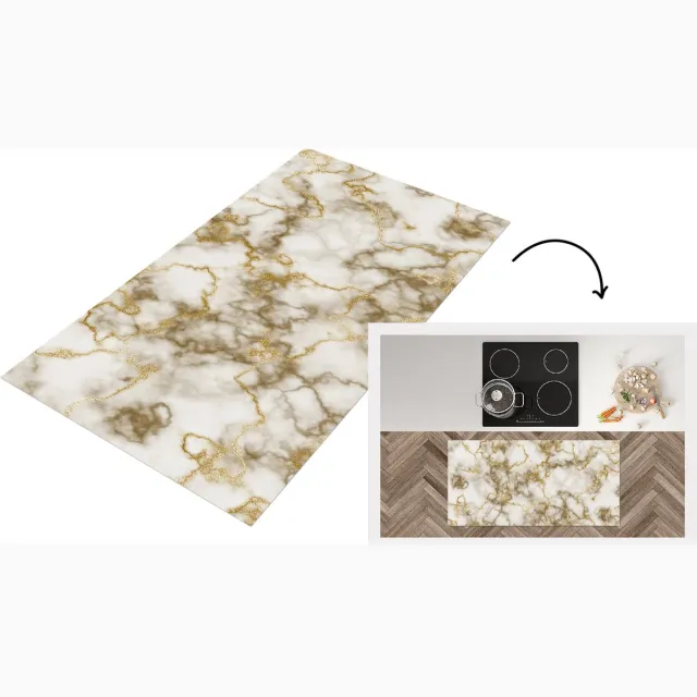 KitchenYeah Keukenloper - Loper keuken - Marmer - Wit - Gouden - Keukenloper vinyl Multicolor