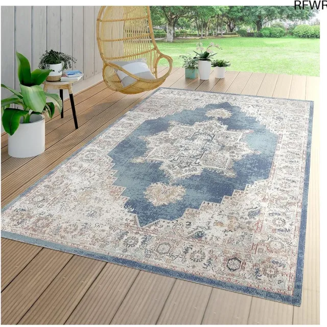 RFWR Laagpolig Vloerkleed voor Binnen en Buiten - Oriëntaalse Look in Blauw, 60x100 cm