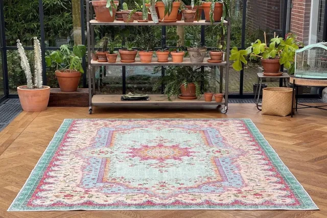 Rozenkelim Vintage look vloerkleed pastel kleur 230cmx160cm