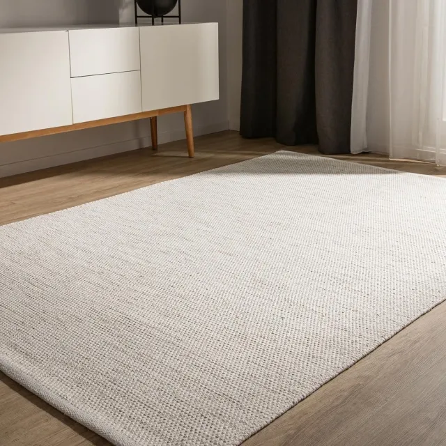 Famanu Handgeweven katoenen vloerkleed Ron, crème, 70 x 140 cm, handgemaakt van 100% katoen, minimalistisch design