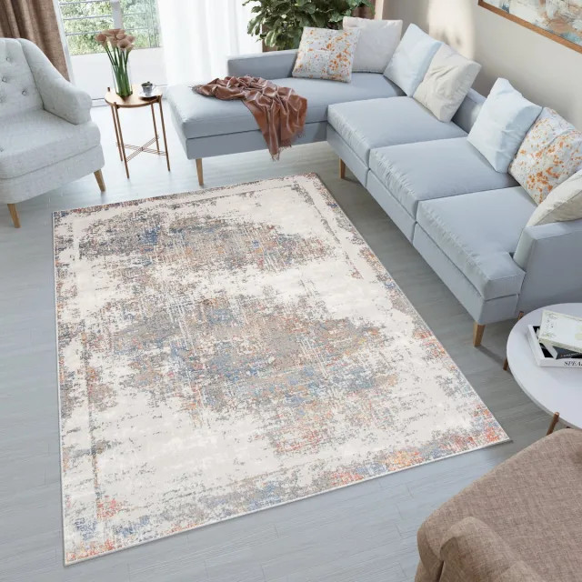 Tapiso Venezia Vloerkleed Modern Abstract Slaapkamer Tapijt Beige Grijs Blauw