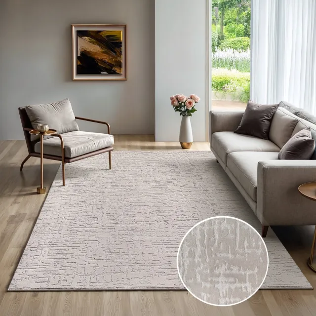 the carpet Rio – Modern & onderhoudsvriendelijk laagpolig vloerkleed met 3D-reliëf, zachte touch & antislip rug – geschikt voor woonkamer, slaapkamer of hal – beige, 140 x 200 cm