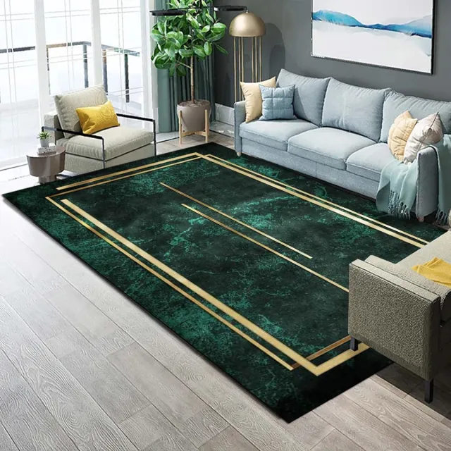 NYCCIA Vloerkleed Voor De Woonkamer - 120x160cm - Glad Flanel - Zacht - Antislip - Wasmachine Wasbaar - Laagpolig Glad Tapijt - Groen Modern Gemêleerd Designtapijt - Kinderkamer - Slaapkamer Groen Goud