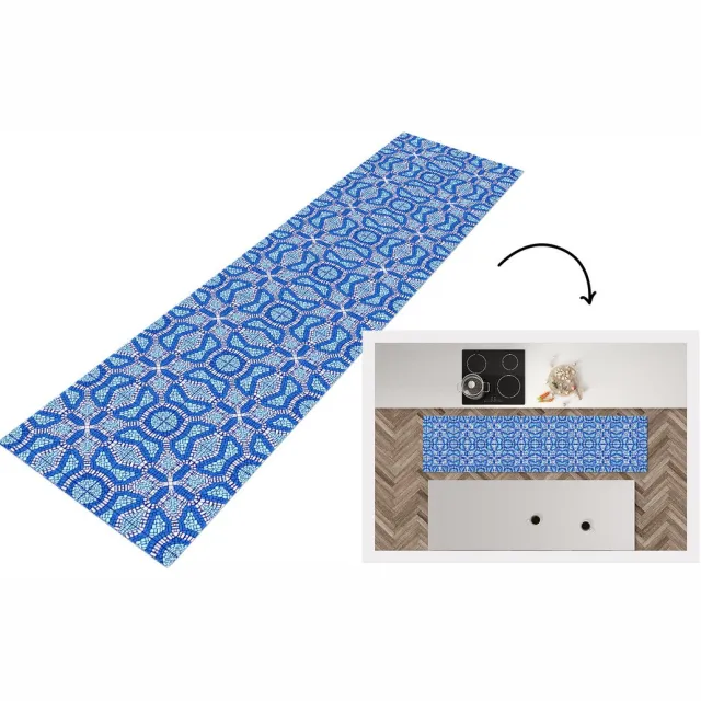 KitchenYeah Keukenloper - Loper keuken - Mozaïek - Blauw - Design - 240x60 cm - Keukenloper vinyl Multicolor