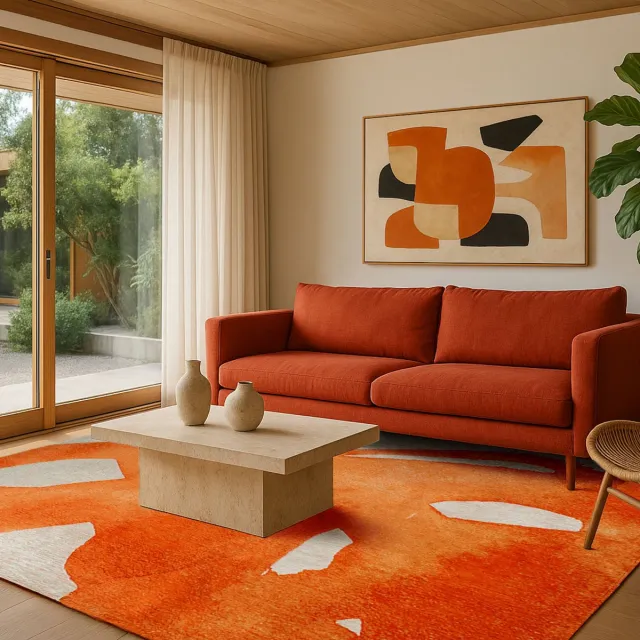 LOLA&MOI Binnen & Buiten Vloerkleed - 240 x 340 cm - Lola&Moi Swing Orangeade - Laagpolig Tapijt - Gerecycled PET - Made in Belgium - Circulair Goud