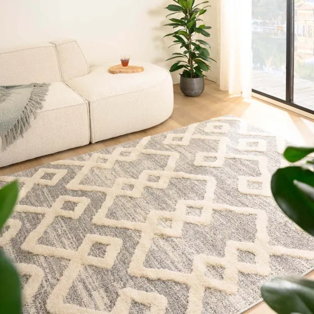 Tapeso Scandinavisch vloerkleed - Fjord Fosse grijs/crème 120x170