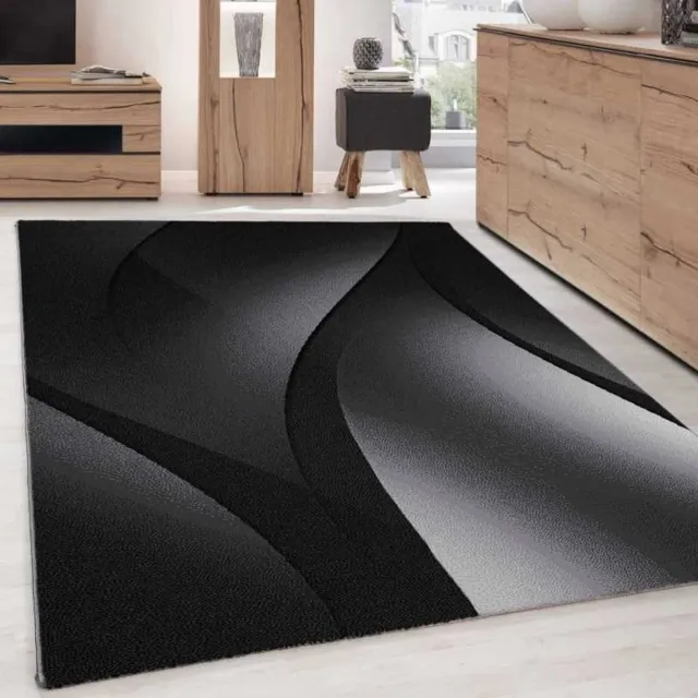 TapisTrend Designer tapijt Zwart-grijs 80x300 cm Modern abstract vloerkleed met optisch golfpatroon