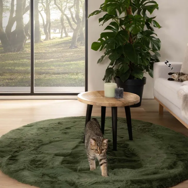 Tapeso Rond hoogpolig vloerkleed - Comfy Plus olijfgroen 100