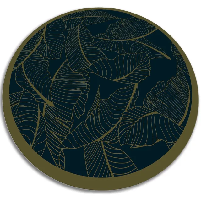 TULUP Vinyl Tapijt - blad skelet Vloerkleed Vinyl - 140 cm - Zwart PVC Tapijt - Ronde Tapijt Vinyl - Slaapkamertapijt - Woonkamertapijt Zwart blad skelet