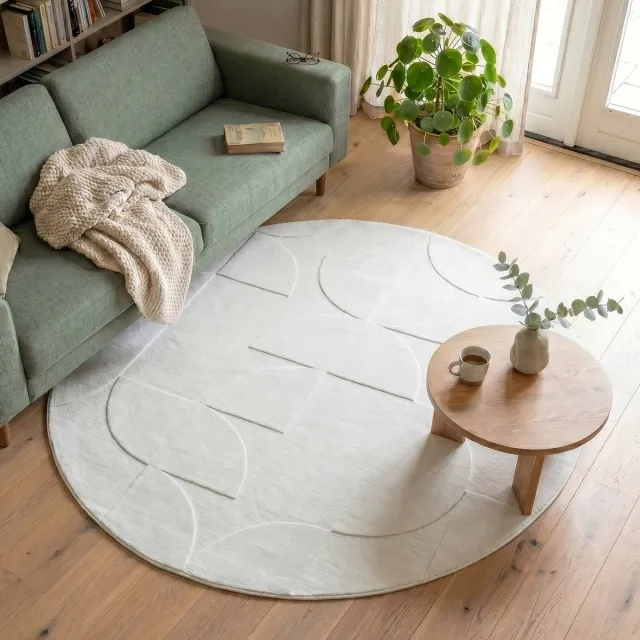 Fraai Rond Scandinavisch vloerkleed - Charm Circles Wit - Ø 160cm