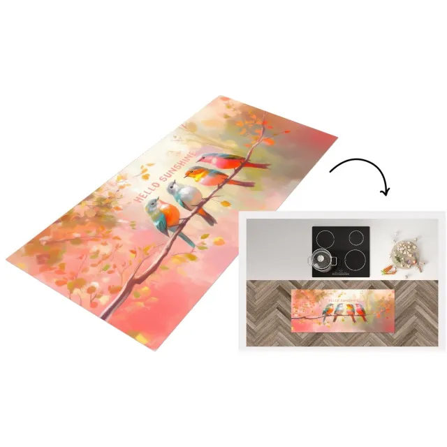 KitchenYeah Keukenloper - Keukenmat vinyl Vogels - Tak - Quote - Roze - Keukenmatten loper - Keuken vloerkleed tapijt Vogels - Hello Sunshine