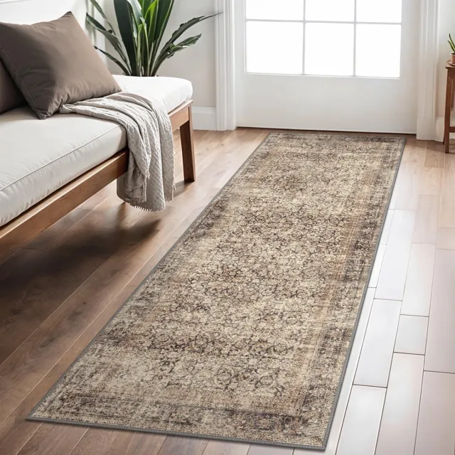 BEIMO Tapijtloper - Vintage - Wasbaar - Voor de hal - Lichtbruin - 60x150 cm bruinbeige