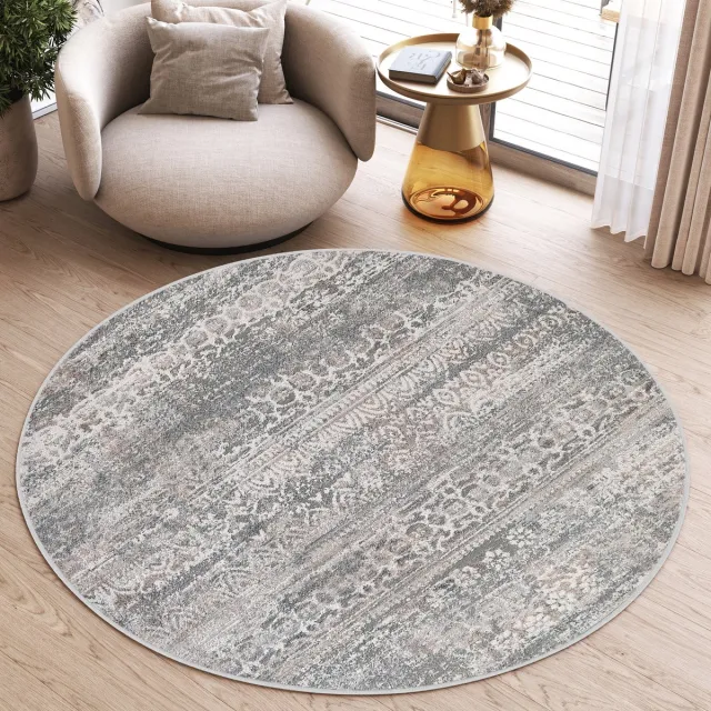 Tapiso Valley Rond Vloerkleed Lichtgrijs Laagpolig Gezaagd Tapijt Maat- 240x240 Grijs 2