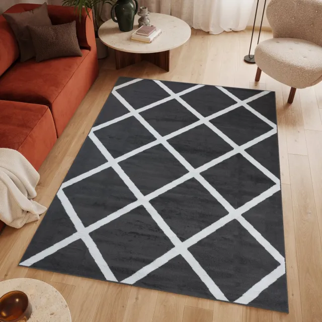 Tapiso Luxury Vloerkleed Grijs Donker Woonkamer Modern Tapijten Donkergrijs