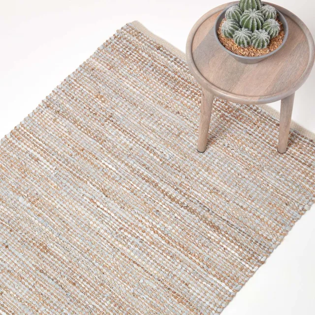 Homescapes Madras natuurtapijt – handgeweven tapijt van hennep en gerecycled leer, 90x150 cm Natuurlijk
