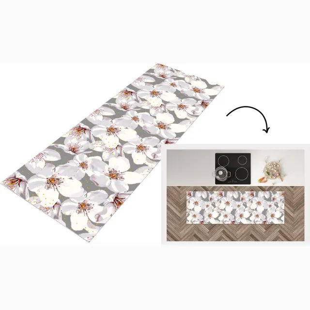 KitchenYeah Keukenloper - Loper keuken - Bloemen - Sakura - Patronen - 150x50 cm - Keukenloper vinyl Multicolor