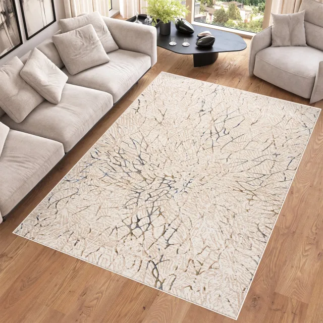 Tapiso Hera Vloerkleed Beige Creme Woonkamer Abstract Tapijt