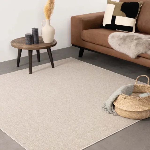 Tapeso Laagpolig vloerkleed vierkant - Lush crème 160x160