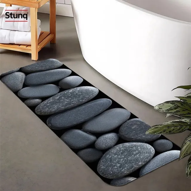 Stunq 3D kiezelsteen vloerkleed - Antislip, wasbaar, zwart/grijs