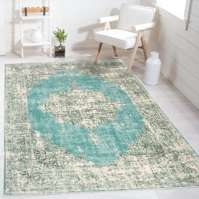 flycarpets Burano Vintage Medaillon Vloerkleed - Mint Groen - Laagpolig Tapijt