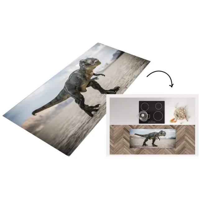 KitchenYeah Keukenloper - Loper keuken - Dinosaurus - Zand - Speelgoed - Keukenloper vinyl Multicolor