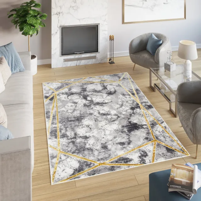 Tapiso Shine Vloerkleed Woonkamer Slaapkamer Tapijt Grijs Goudkleur