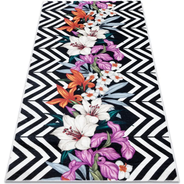 RUGSX Kleden Rugsx ANDRE 2300 tapijt wasbaar bloemen, zigzag antislip 120x170 cm Zwart