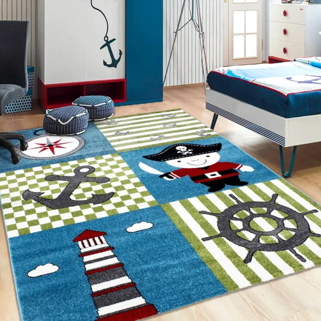 Ayyildiz Kinderkleed met raceauto-design, blauw, kinderkamerkleed, jute achterkant