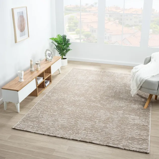 Ibenzoa Stijlvol Laagpolig Vloerkleed voor Woonkamer en Slaapkamer met 3D Effect in Taupe 80x150 cm beige