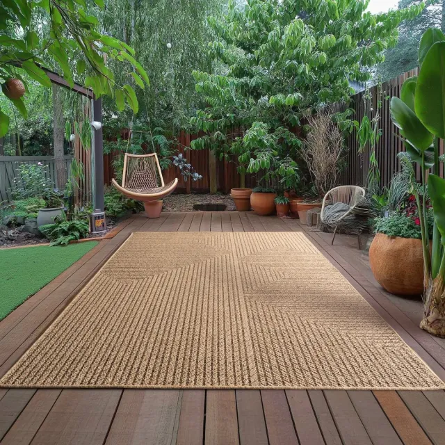 Muratap Timber Style Buitenkleed – Indoor & Outdoor, Jute-Look Vloerkleed, Weerbestendig, Tuin, Balkonkleed - Beige
