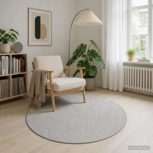vidaXL Vloerkleed Grijs Ø 120 cm 100% Polyester 3 mm Wasbaar, foto 2