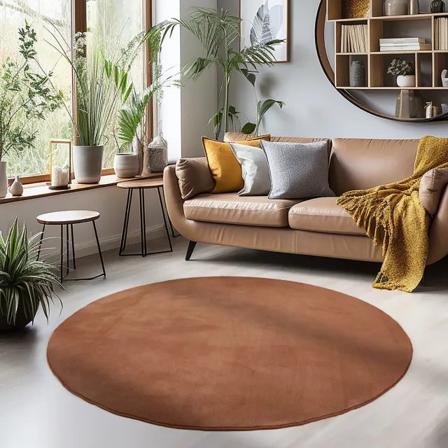 Muratap Sky Soft Uni Basic - Rond Vloerkleed - Laagpolig - Effen Kleur - Bruin - Woonkamer Tapijt - Anti-Slip Rug- 200 CM Ø