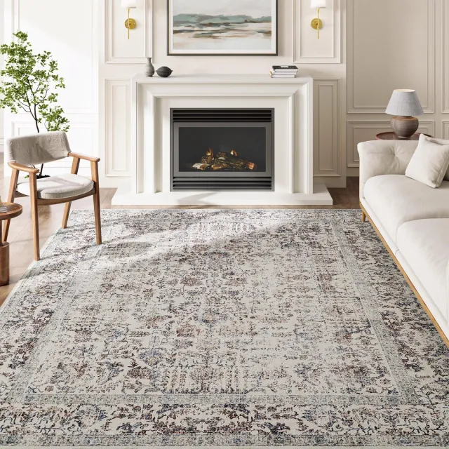 Ibenzoa Grote Vintage Bloemtapijt 150x210cm - Zwart-Grijs Verweerd Patroon voor Diverse Interieurs taupe