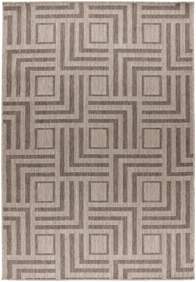 Padiro design laagpolig vloerkleed - donkerbeige - modern geometrisch patroon - voor binnen en buiten - voor vloerverwarming - van polypropyleen