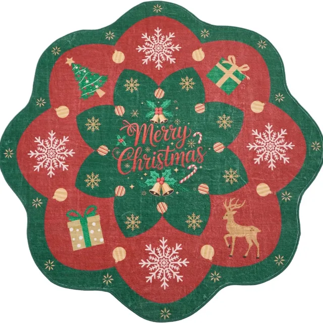 Triumpunpre Rond Kerstvloerkleed - Feestelijk Opvouwbaar Printtapijt met Antislip TPR Onderkant - Rood-Groen, rond 90 x 90 cm