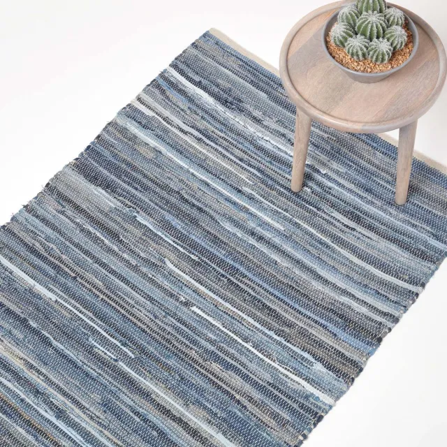 Homescapes Denim patchwork vloerkleed blauw gestreept, 70x120 cm – handgeweven vloerkleed van gerecycled denim