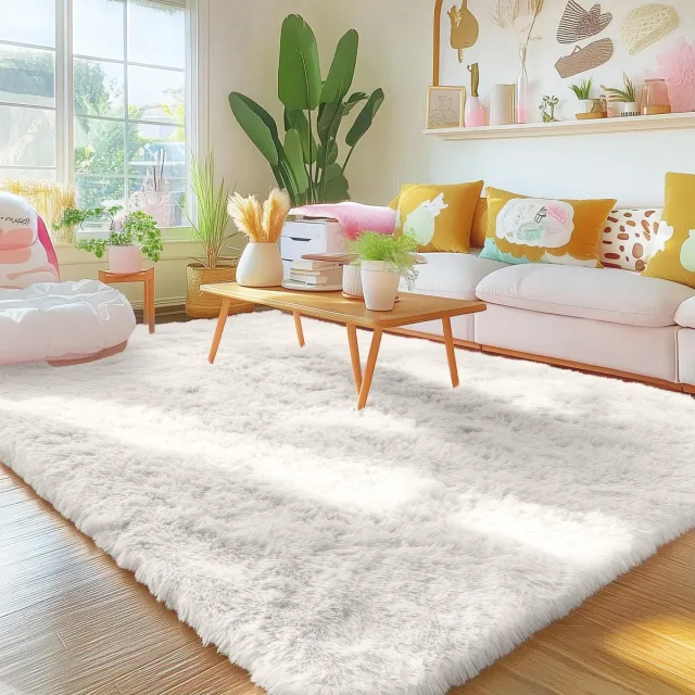 Homaxy Vloerkleed - Hoogpolig Wasbaar - Woonkamer - Crème 60 x 100 cm
