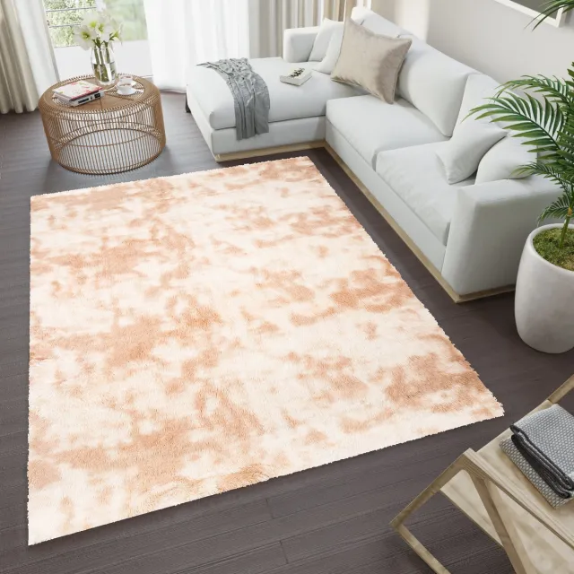 Tapiso Silk Dyed Vloerkleed Beige Hoogpolig Antislip Woonkamer Slaapkamer Tapijt Lichtbeige