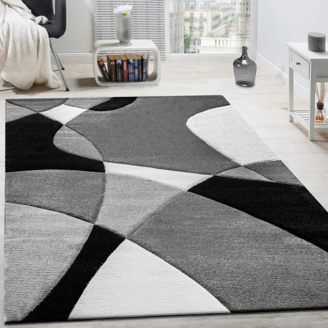 flycarpets Diamesa Modern Vloerkleed - Grijs / Zwart / Wit - Laagpolig Tapijt Loper