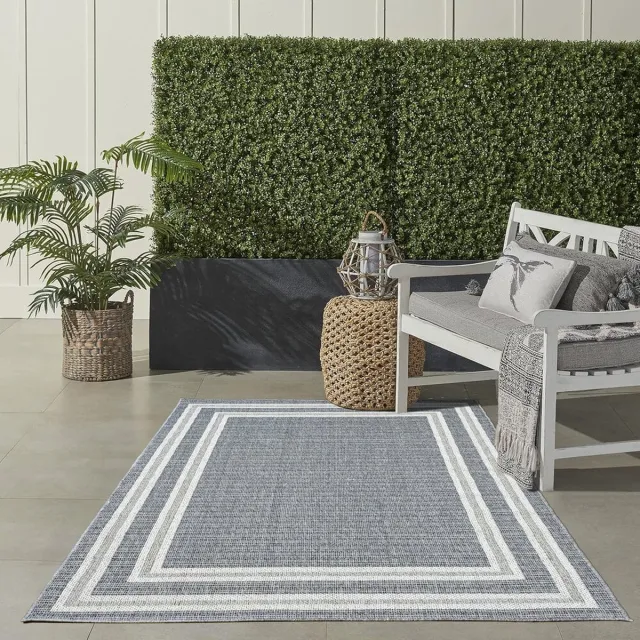 flycarpets Belize Vloerkleed / Buitenkleed - Binnen & Buiten - Grijs - Laagpolig - Kader Motief - 200x290 cm