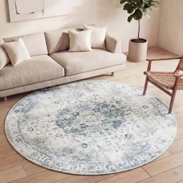 Fraai Rond Vintage vloerkleed - Lago Grijs | Hoge kwaliteit - Ø 120cm