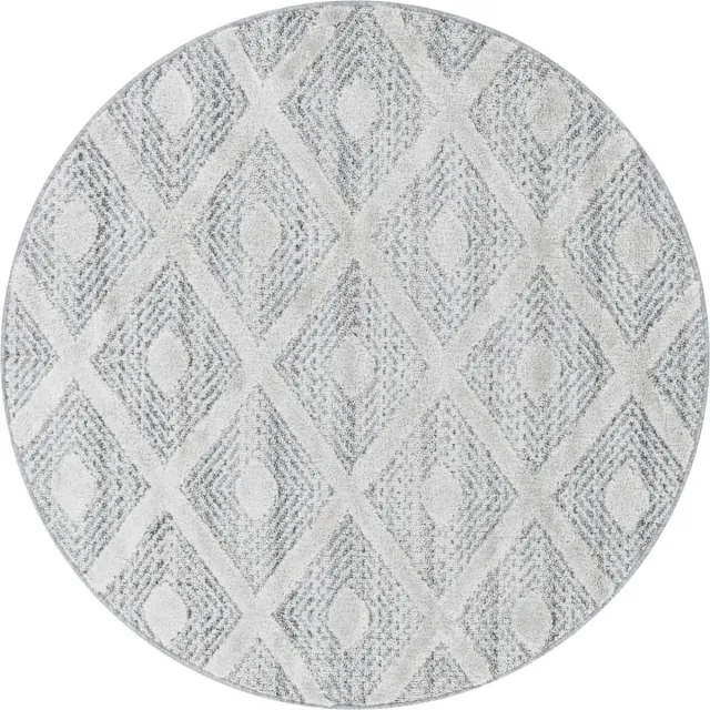 Ayyildiz Hoogpolig vloerkleed, geometrisch patroon, grijs, woonkamerkleed, jute achterkant, afmeting: 160 cm rond