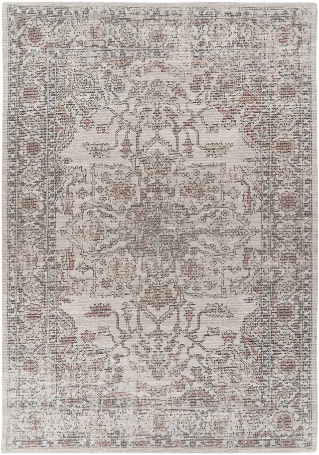 Padiro elegant laagpolig vloerkleed - lichtbeige - oosters vintage patroon - voor vloerverwarming - van katoen en polyester