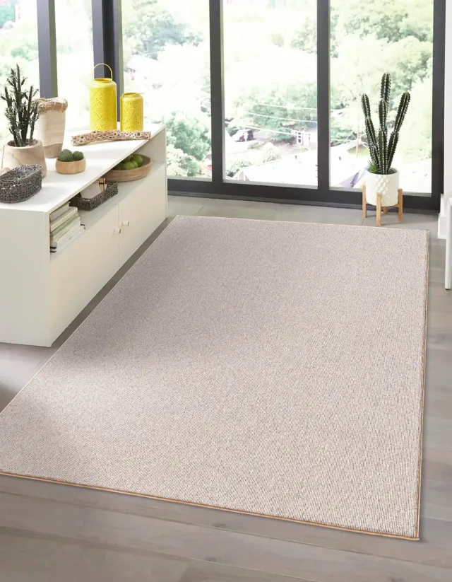 the carpet Natal Modern enkelkleurig vloerkleed woonkamer, geschikt voor de keuken, getuft, robuuste korte pool met vilten rug, zacht & vuilafstotend, Beige