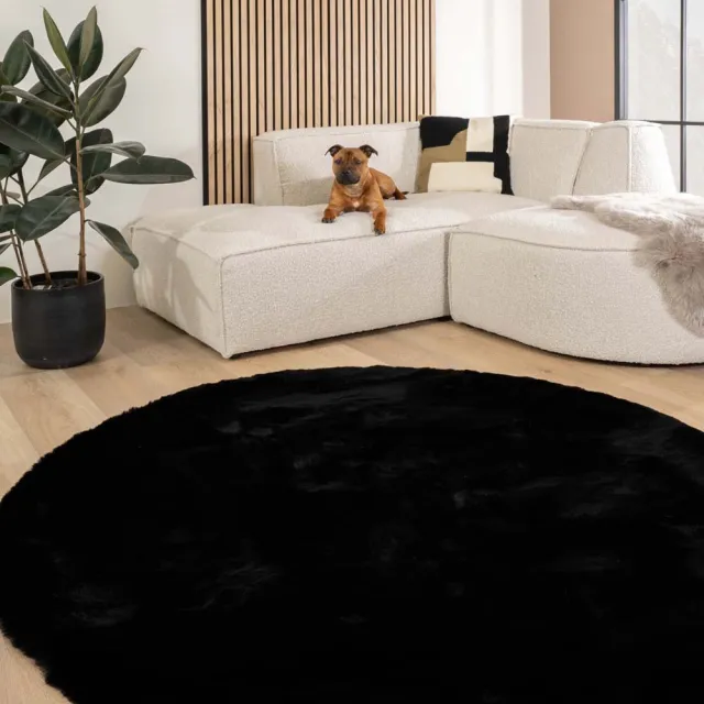 Tapeso Fluffy vloerkleed rond - Comfy Deluxe zwart 200