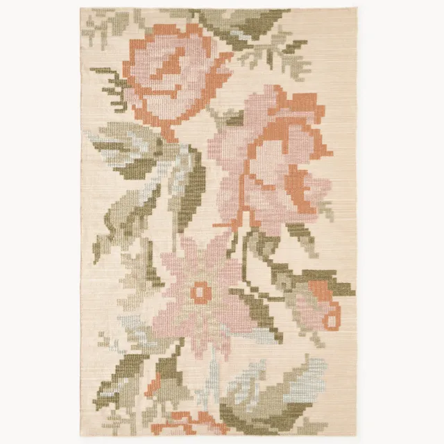 Westwing Collection Wollen vloerkleed Rosha met geborduurd bloemenpatroon Kleurrijk